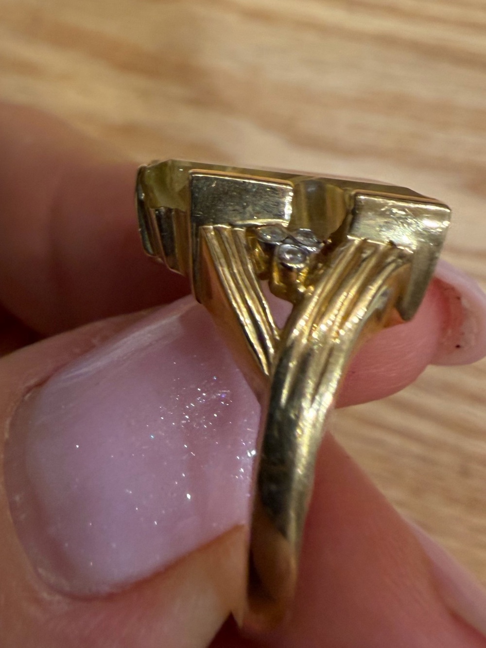 Gold Fashion Ring with Large Citrine Italy 14k
